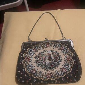 Elegant Black Floral Tapestry Handbag